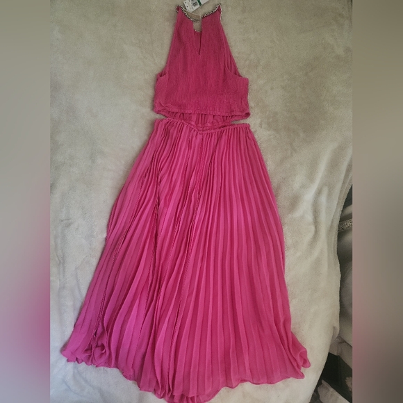 Michael Kors Halter Neck Pleated Cut-out Midi Dress cerise/pink Sz M & L BNWT - Picture 10 of 15